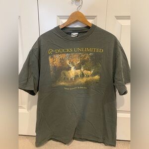 Vintage Ducks Unlimited Deer Hunting Graphic T-Shirt Green Size XL